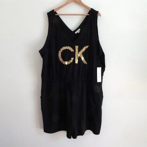 Calvin Klein Sleeveless Romper Shorts Women's Plus Size 3X Black Logo Stretch
